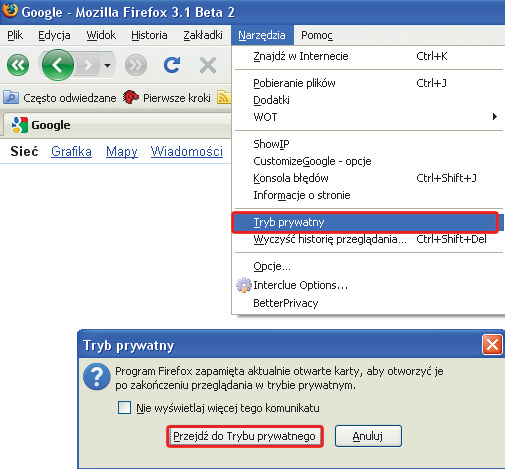 Nie ujawniaj się przeglądarce