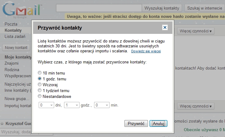 Odzyskiwanie kontaktów w Gmailu