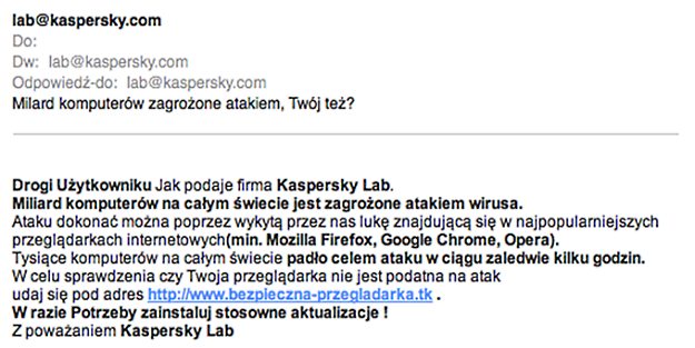 Spamerzy podszywają się pod Kaspersky Lab