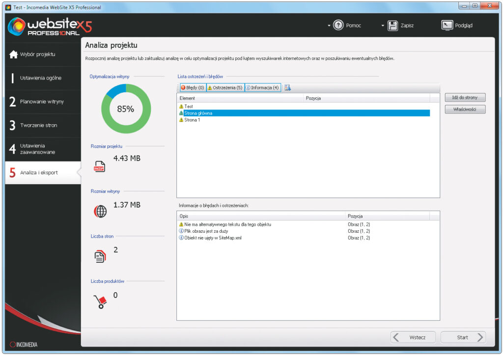 Test Website X5 Professional 10 – własne WWW prosto i profesjonalnie
