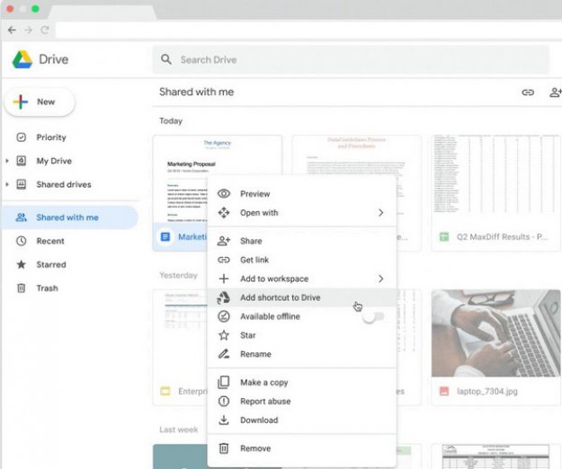 Skróty na Dysku Google’a