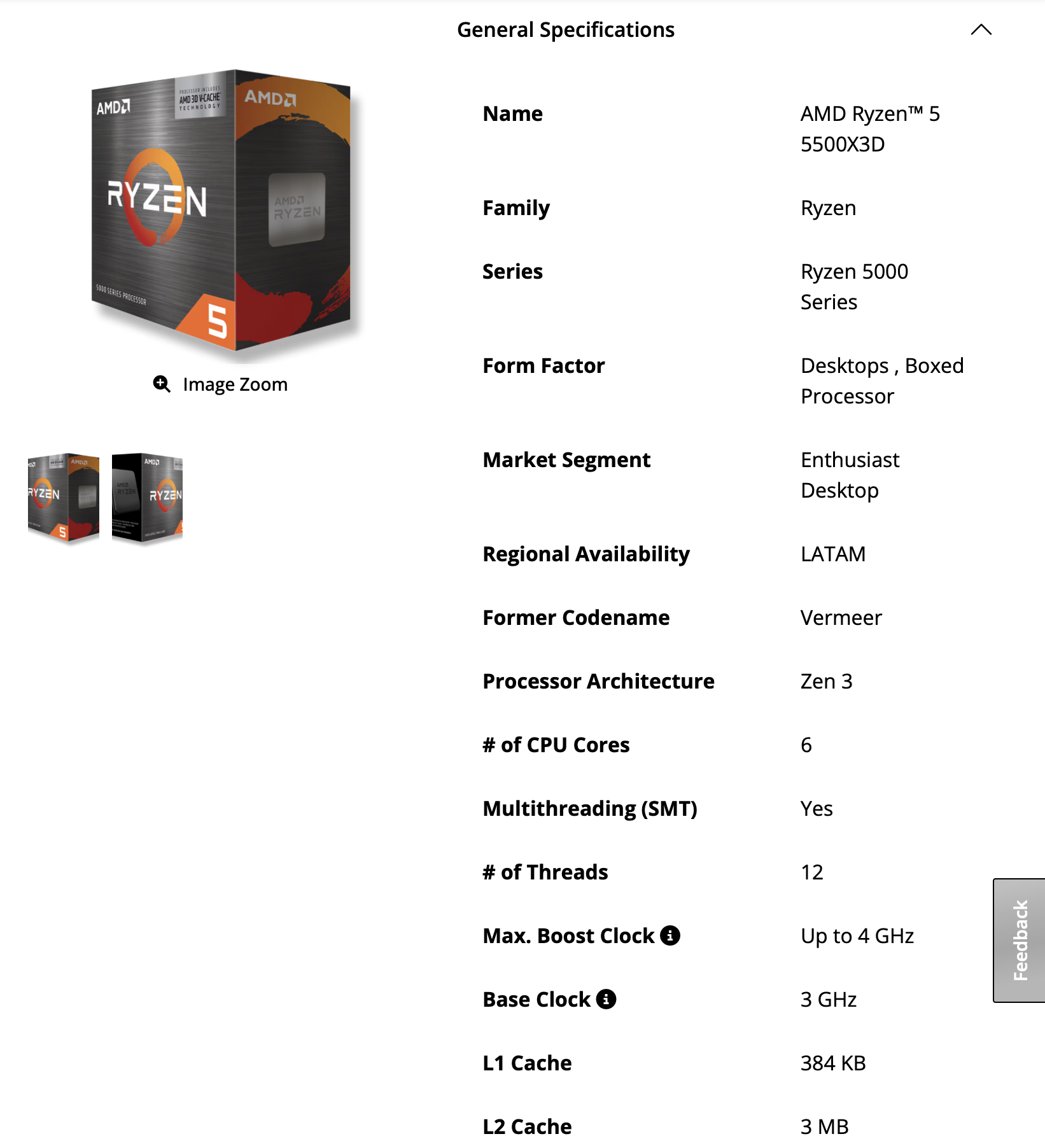 Specyfikacja Ryzena 5 5500X3D
