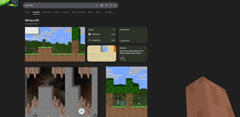 Minecraft w Google? Steve pomoże nam przekopać się przez listę wyników wyszukiwania