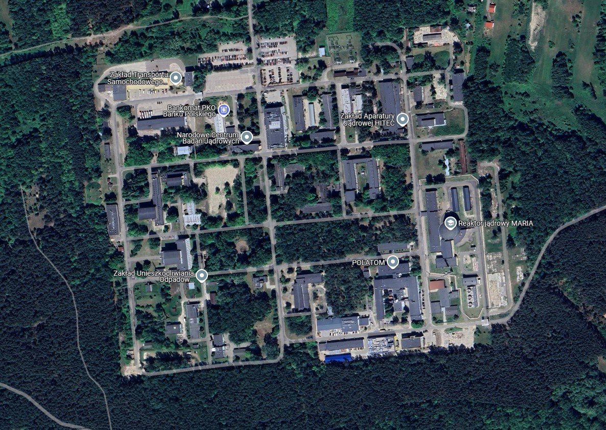 Widok satelitarny ośrodka z reaktorem Maria.
