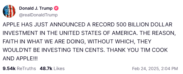 Źródło: https://truthsocial.com/@realDonaldTrump/posts/114059004