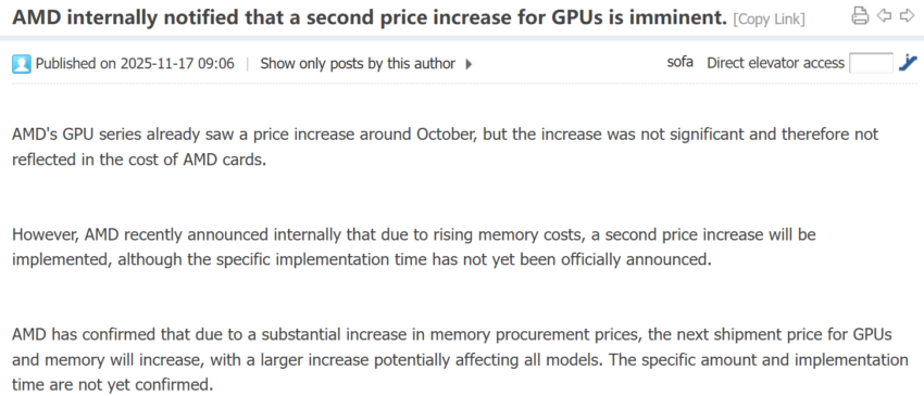 Fragment wewnętrznej wiadomości AMD