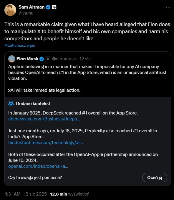 Rozmowa między Samem Altmanem a Elonem Muskiem