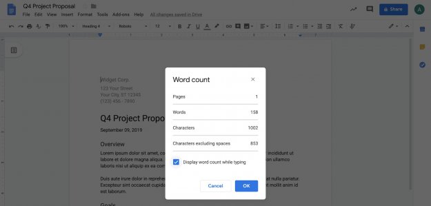 Ulepszony licznik w Dokumentach Google’a