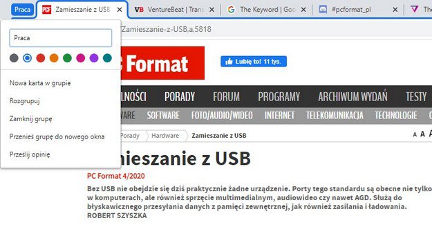 Chrome 85: grupowanie i formularze