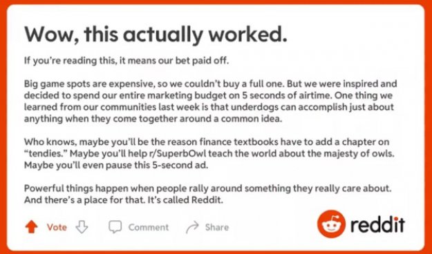 Reddit wykupił specjalną reklamę podczas finału Superbowla