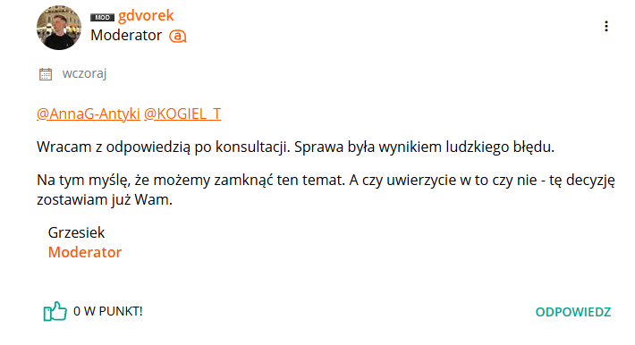 Wątek na forum społeczności Allegro