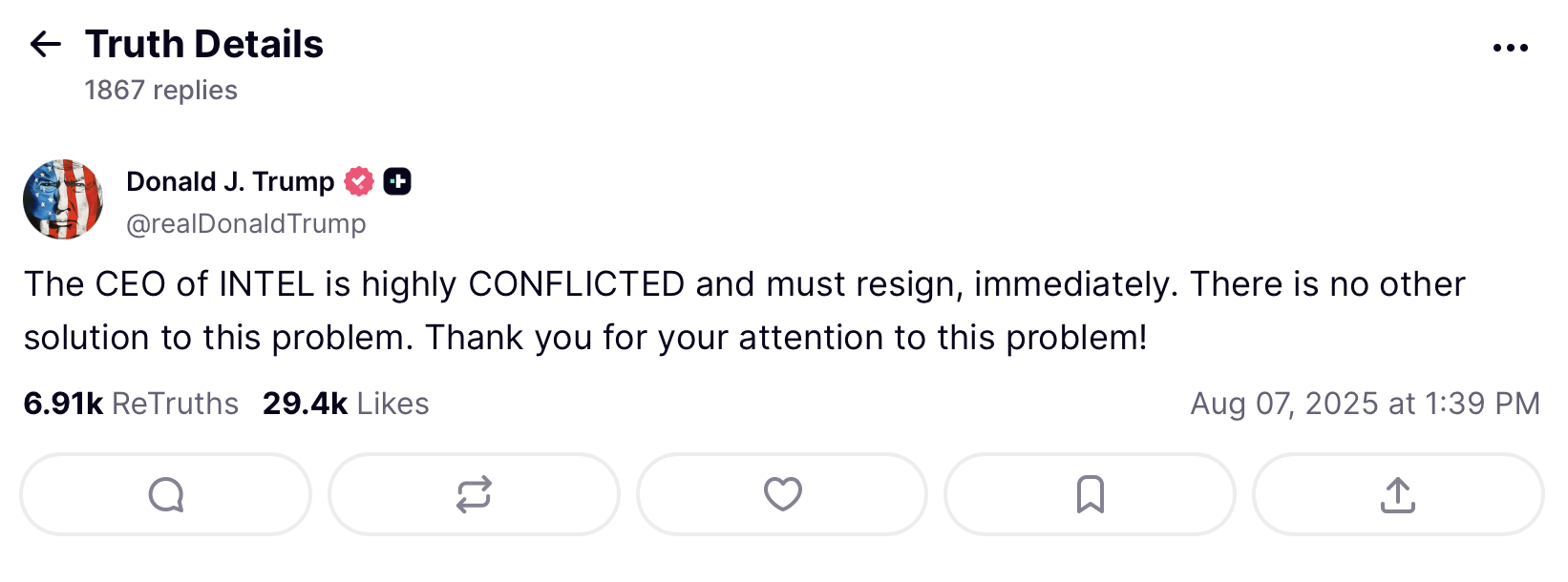 Donald Trump o Lip-Bu Tanie