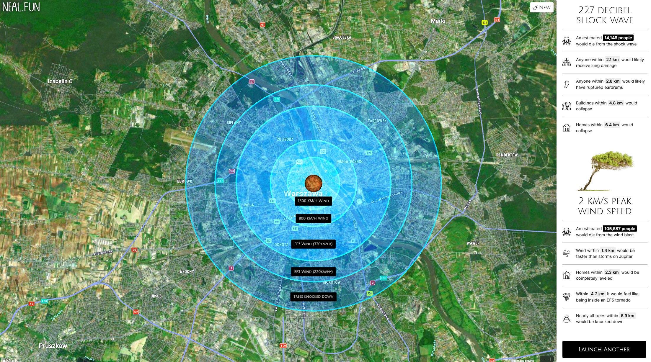 Symulacja uderzenia asteroidy w Warszawę