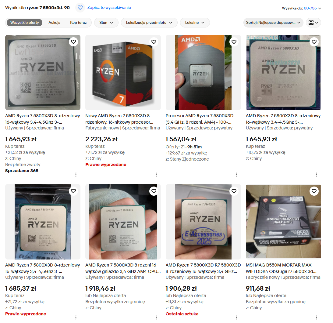 Ceny Ryzenów 7 5800X3D