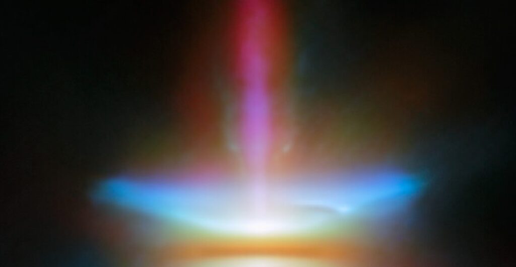 Teleskop Webba sfotografował dysk, z którego wykluwa się gwiazda. Wygląda jak uderzenie pocisku w tęczę