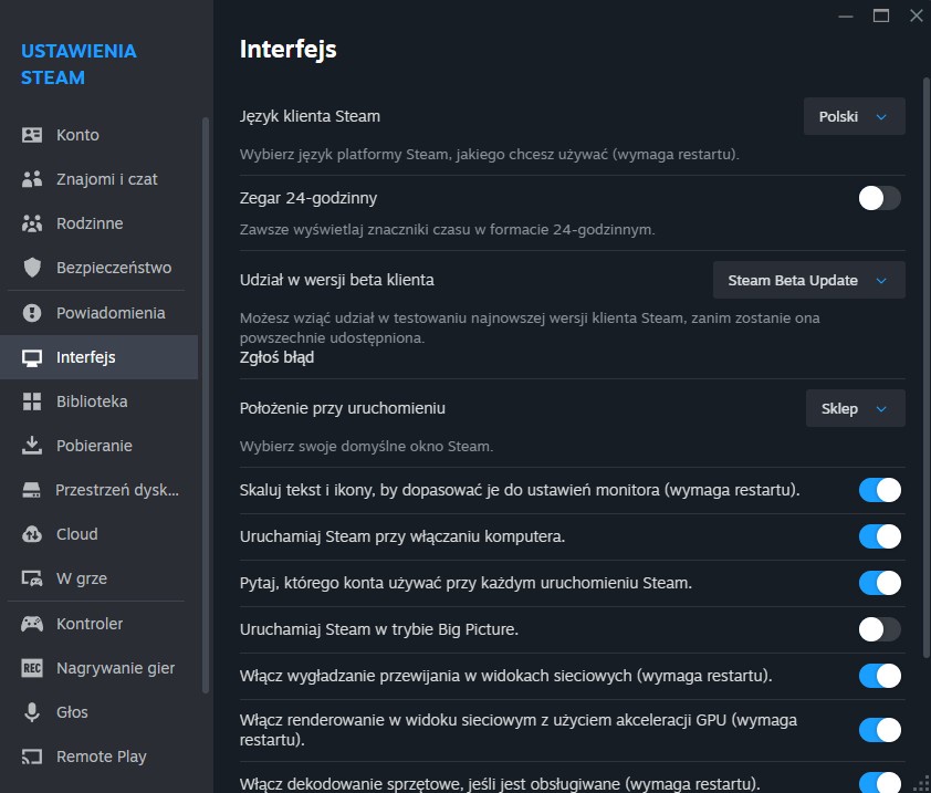Opcja udziału w wersji beta Steam