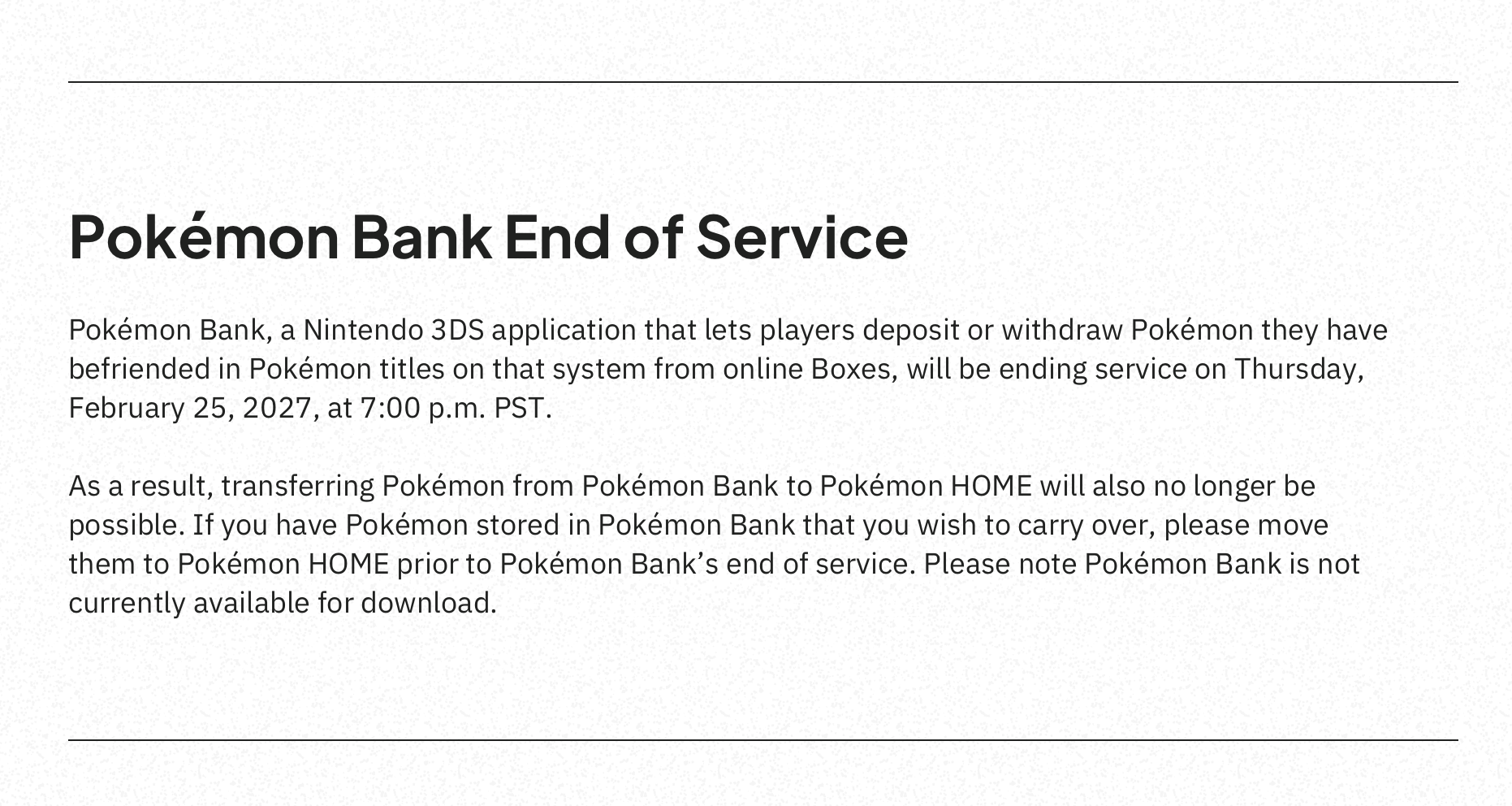 The Pokémon Company zamyka usługę Pokémon Bank i zrywa tym samym z 30-letnią tradycją gier Pokémon