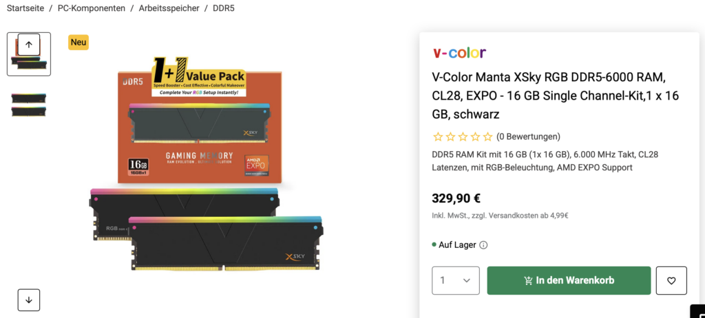 Oferta RAM V-Color z jedną fałszywą kością