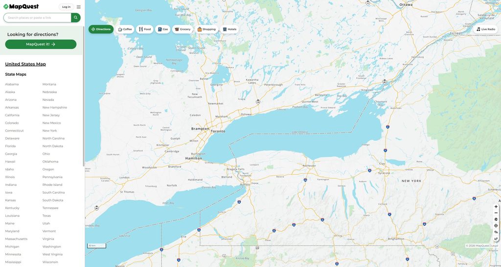 MapQuest pozostał przy starej nazwie Jeziora Ontario