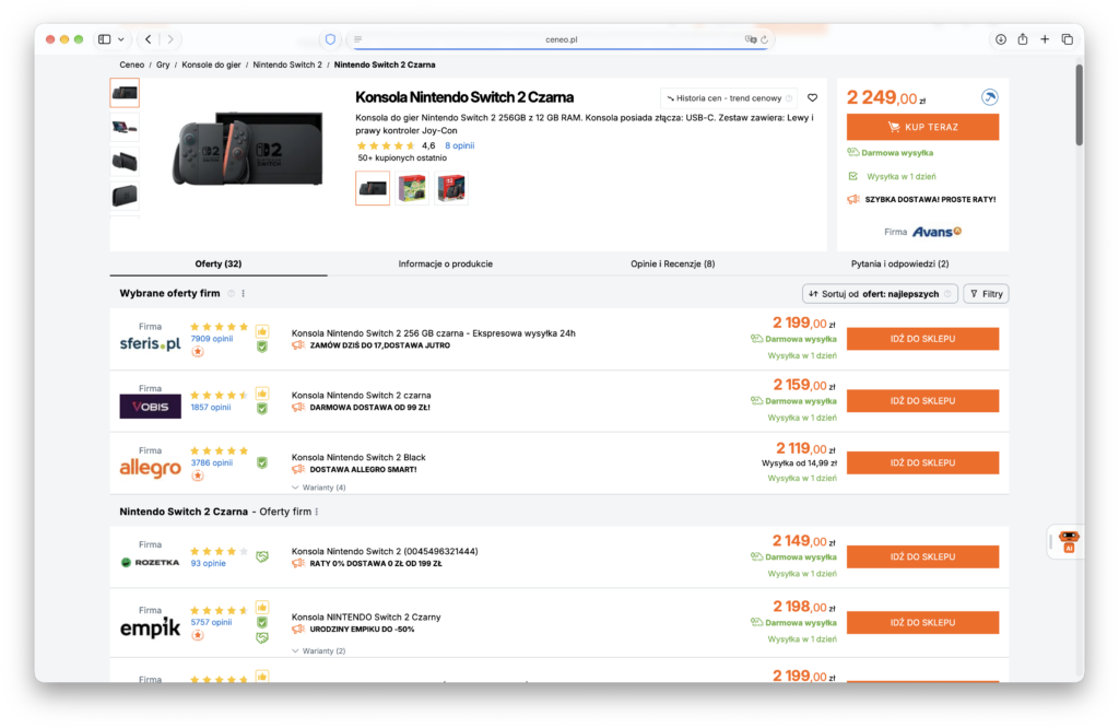 Konsole Nintendo Switch 2 i ich ceny na serwisie Ceneo.