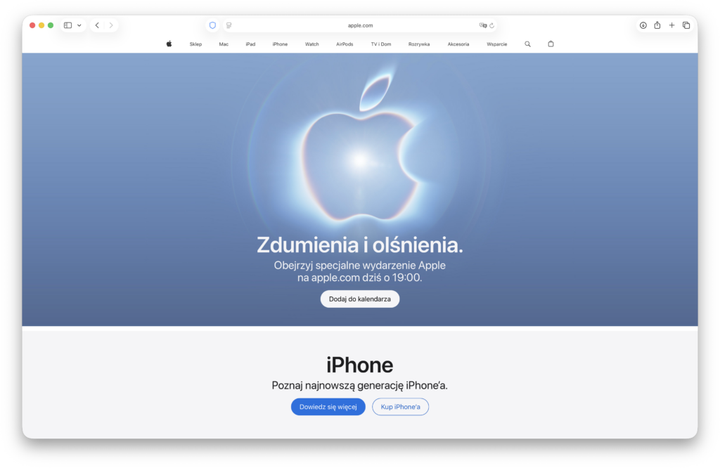 Wydarzenie Apple na stronie głównej firmy