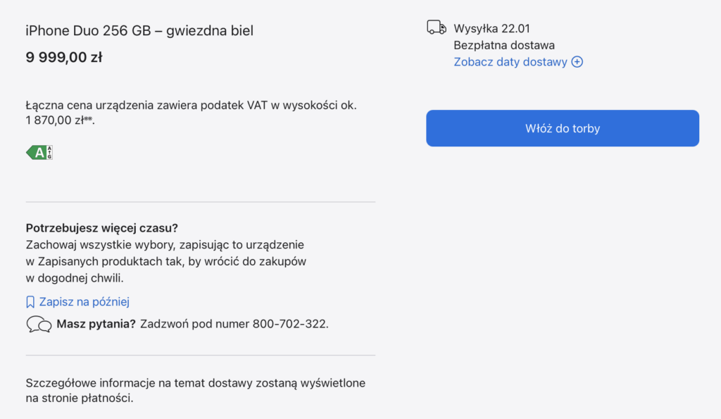 iPhone Duo zamówienie na model z 256 GB pamięci