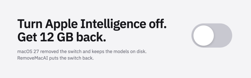 Apple Intelligence off – baner narzędzia RemoveMacAI