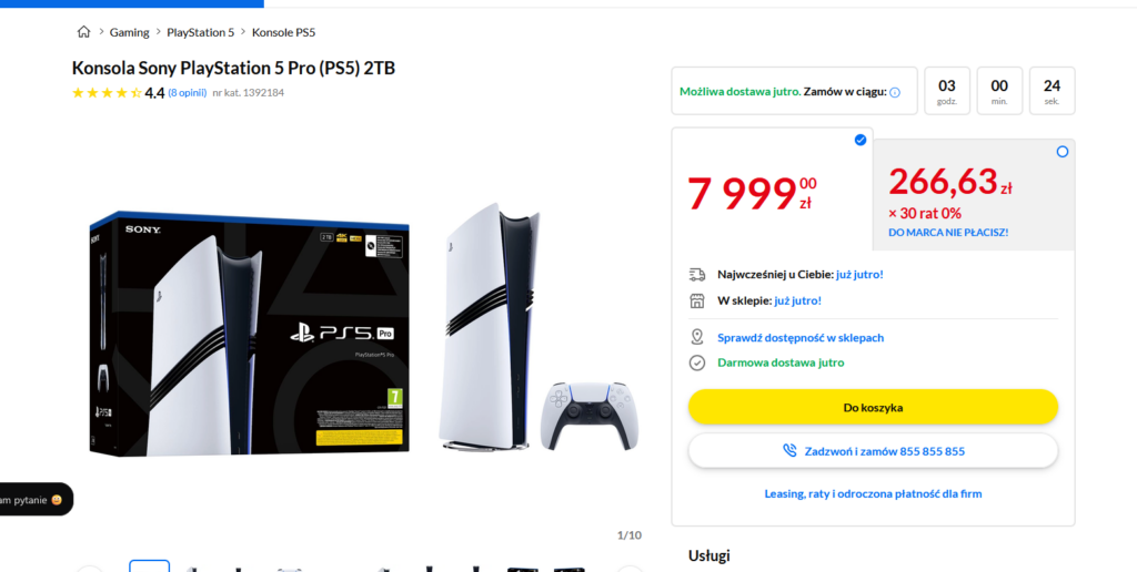 Zrzut ekranu z oferty sprzedaży PlayStation 5 Pro
